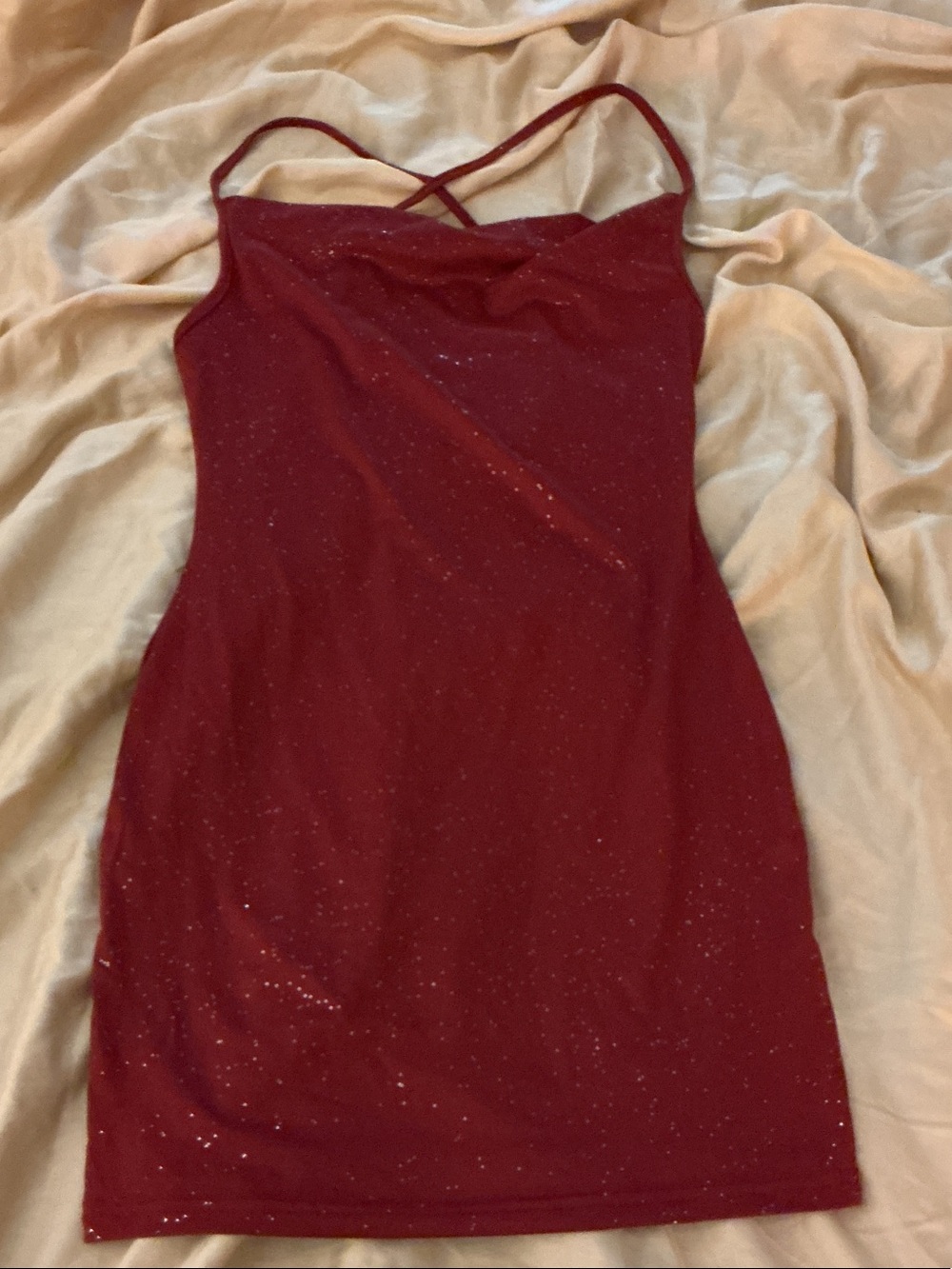 SHEIN Rust red Sparkle Mini Slip Dress with Crisscross Straps